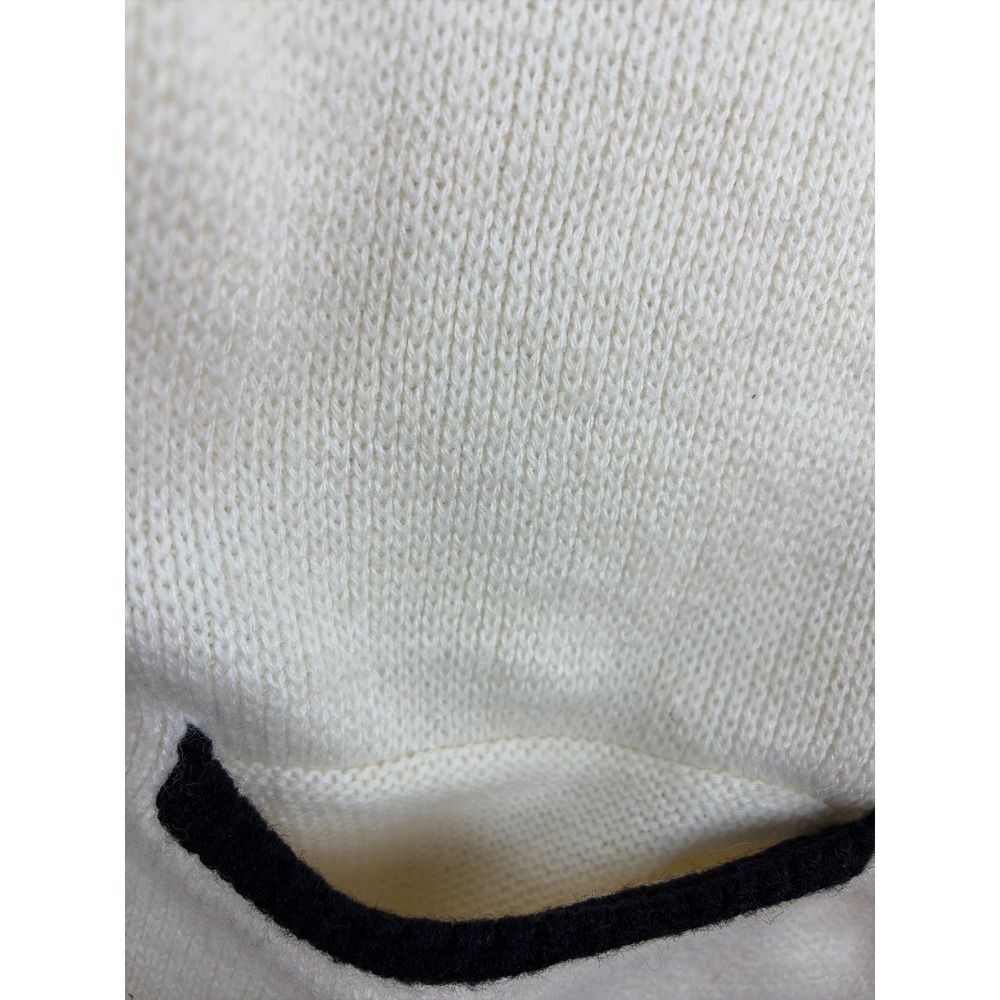 Karen Scott Vintage Cream Black Contrast Trim Wool Blend Knit Cardigan Small - Picture 8 of 9